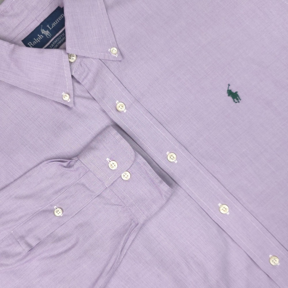 Ralph Lauren Shirt Mens 16.5 33 Purple Micro Check Classic Fit Cotton Yarmouth